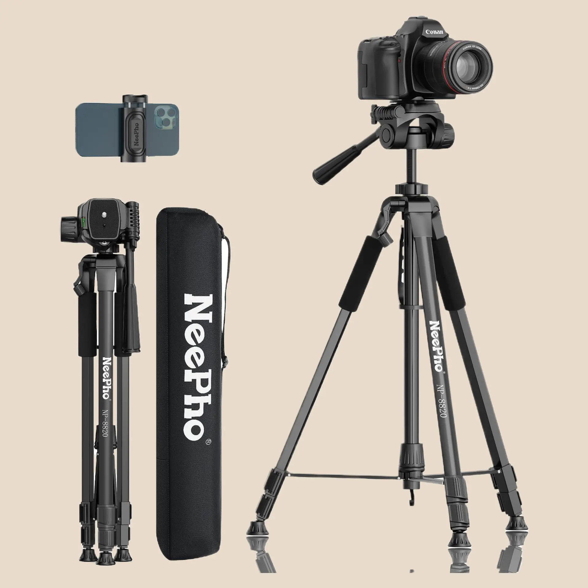 Aluminum Universal Telescopic Tripod - 55-150cm Height Adjust Stand for DSLR, Mirrorless Cameras, Outdoor Travel Live Streaming & Shooting