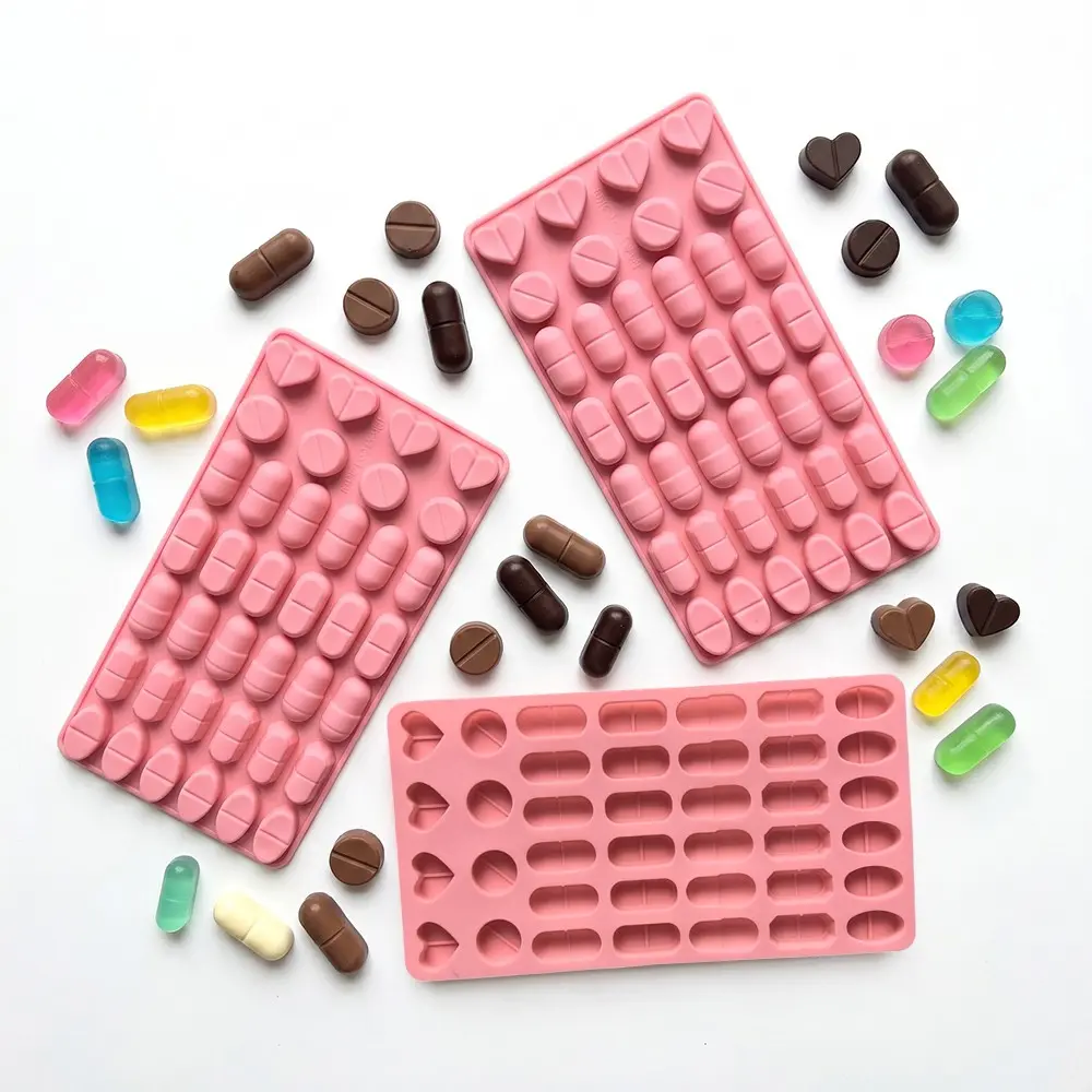 3Pcs Silicone Pill Molds,Mini Round Heart Capsule Tablet Shaped Candy Molds,7 Styles 38 Cavity Pill Filling Tray Mould For Chocolate,Gummy,Ice Cube, Fondant Cake Decoration,DIY Epoxy Resin Casting, Baking Molds