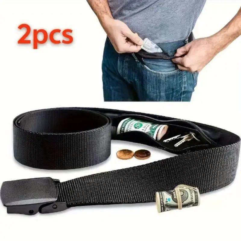 2 unisex invisible adjustable zipper belts-anti-theft hidden purse with hidden wallet, portable cash storage bag, suitable for travel, can be hidden under the clothes of the cash card belt waist belt pocket