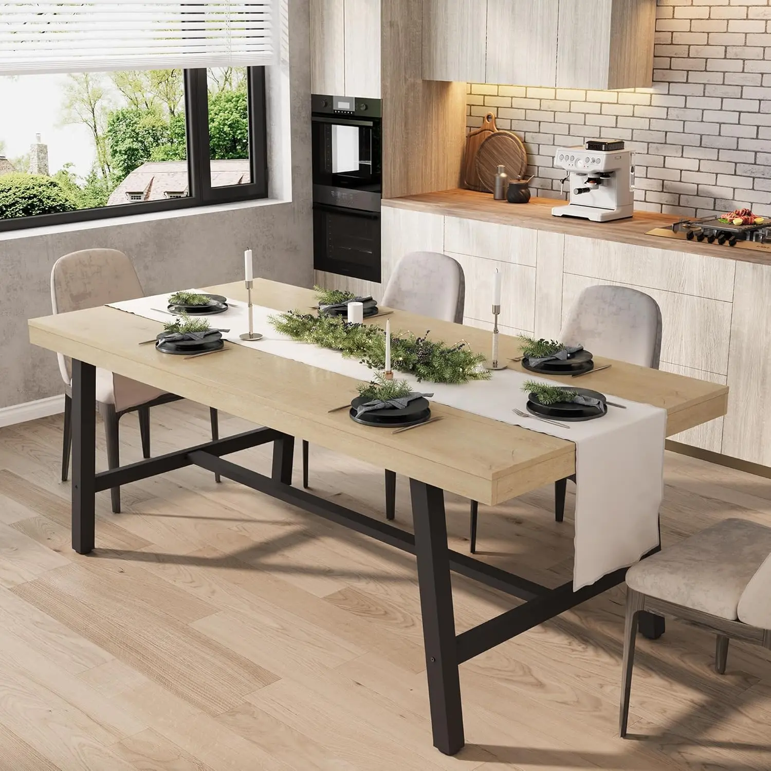 Industrial Dining Table for 6-8 People 70.87” Long, Heavy Duty Rectangular Kitchen Table, 350LBS Capacity Adjustable Legs Dining Room Table, Multipurpose Long Work Table for Home Dining, Office & Daily Activity Use (Chairs Not Included, Non-extendable)