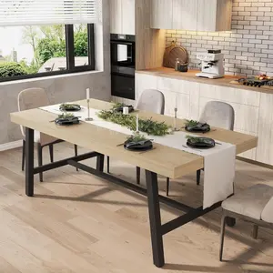 Industrial Dining Table for 6-8 People 70.87” Long, Heavy Duty Rectangular Kitchen Table, 350LBS Capacity Adjustable Legs Dining Room Table, Multipurpose Long Work Table for Home Dining, Office & Daily Activity Use (Chairs Not Included, Non-extendable)