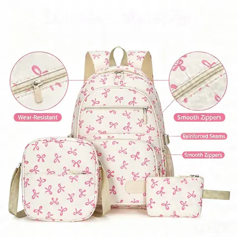 Teen Girls' Large-Capacity College School Backpack - INS-Style Bow Decor, Lightweight, Fresh Aesthetic, for Junior-Senior High Campus & After-School Tutoring Use, Large Cap