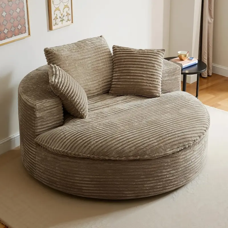 Contemporary Modular Sectional Sofa Bed - Soft Corduroy Fabric with Ribbed Texture, Round Shape, Memory Foam, 59" W x 39" D Depth, Fully Assembled, 3 Pillows, 72h Shape Return, Durable Space-Saving Indoor Living Room Furniture for Leisure