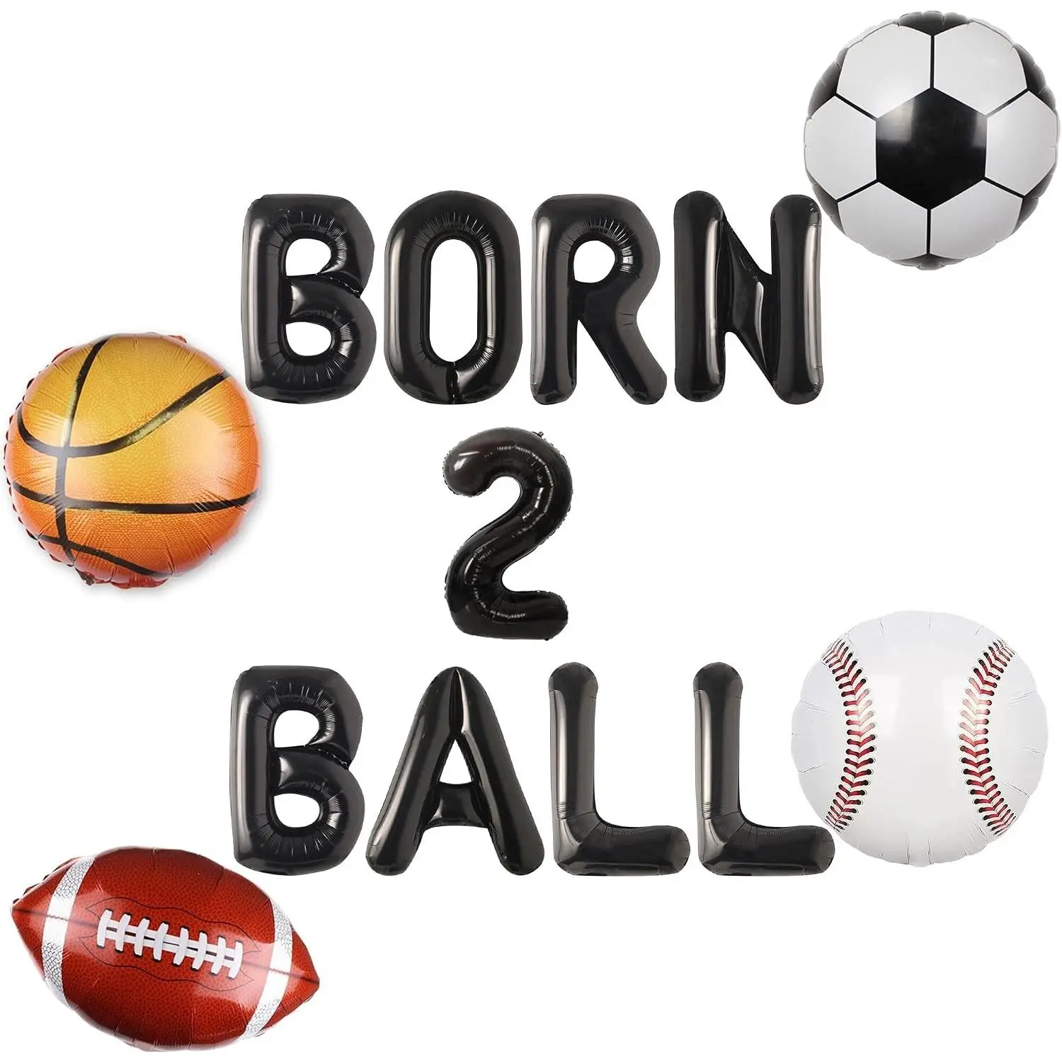 Born 2 Ball Birthday Decorations Sports 2nd Birthday Party Decorations | Born 2 Ball Party Decorations Born 2 Ball Baseball Basketball Football Soccer Balloons