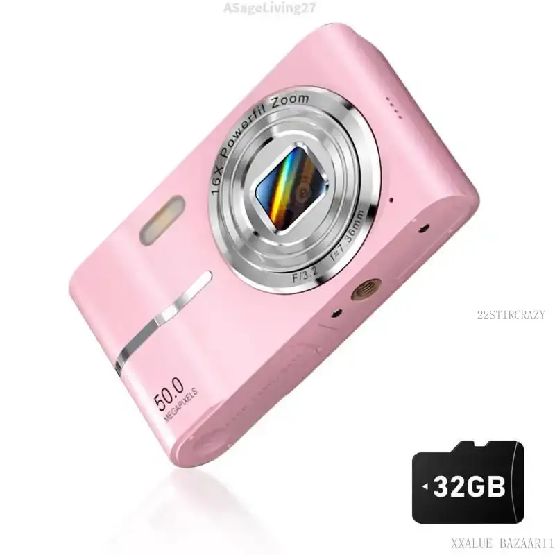 Digital Camera with SD Card, 16X Digital Zoom Camera, Portable Mini Camera for Teenagers Students Boys Girls, Point and Shoot Camera for Gifts, Tech Gadgets, GiftASageLiving27XXALUE BAZAAR1122STIRCRAZY