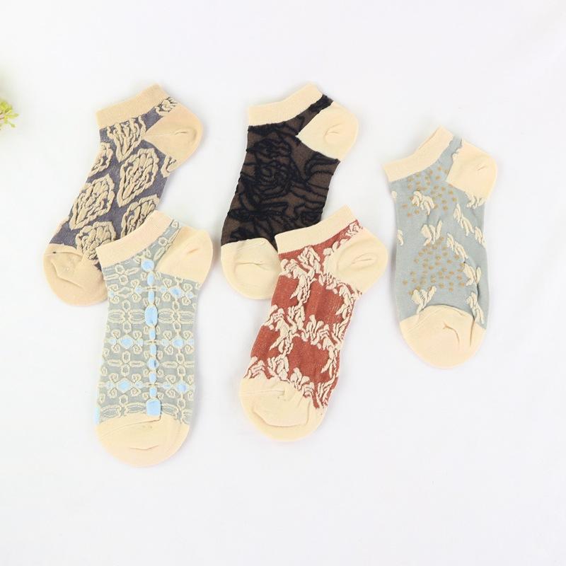 Spring and Autumn Women's Thin Cotton Low-Cut Vintage Socks, Korean Style Summer Breathable Short Socks, Low-Cut Socks