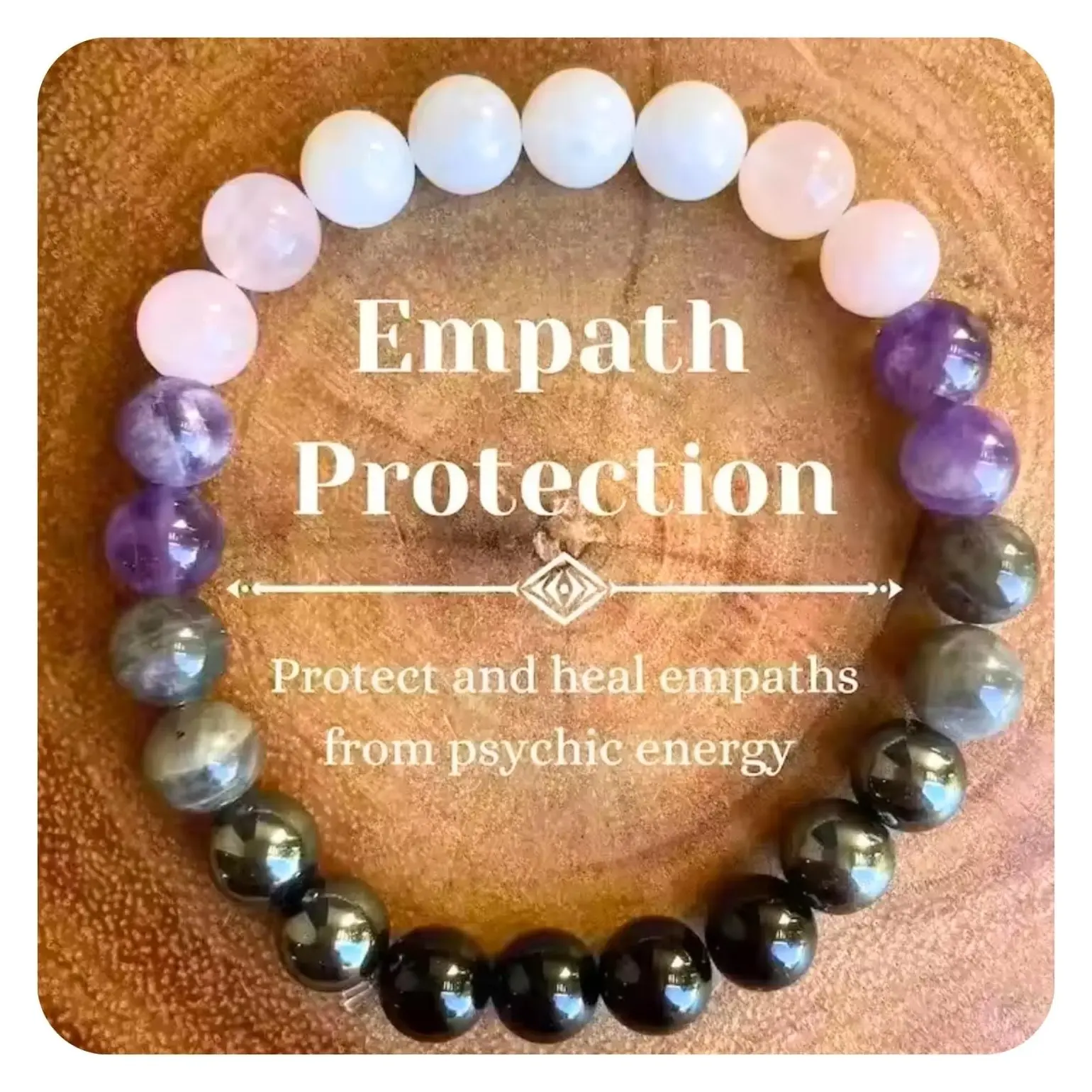 Natural Stone Beaded Crystal Bracelet - Onyx, Amethyst, Labradorite, Rose Quartz, White Jade - Empath Protection Jewelry for Baptism, Birthday, Healing, Christmas, Mother's Day GiftsGift
