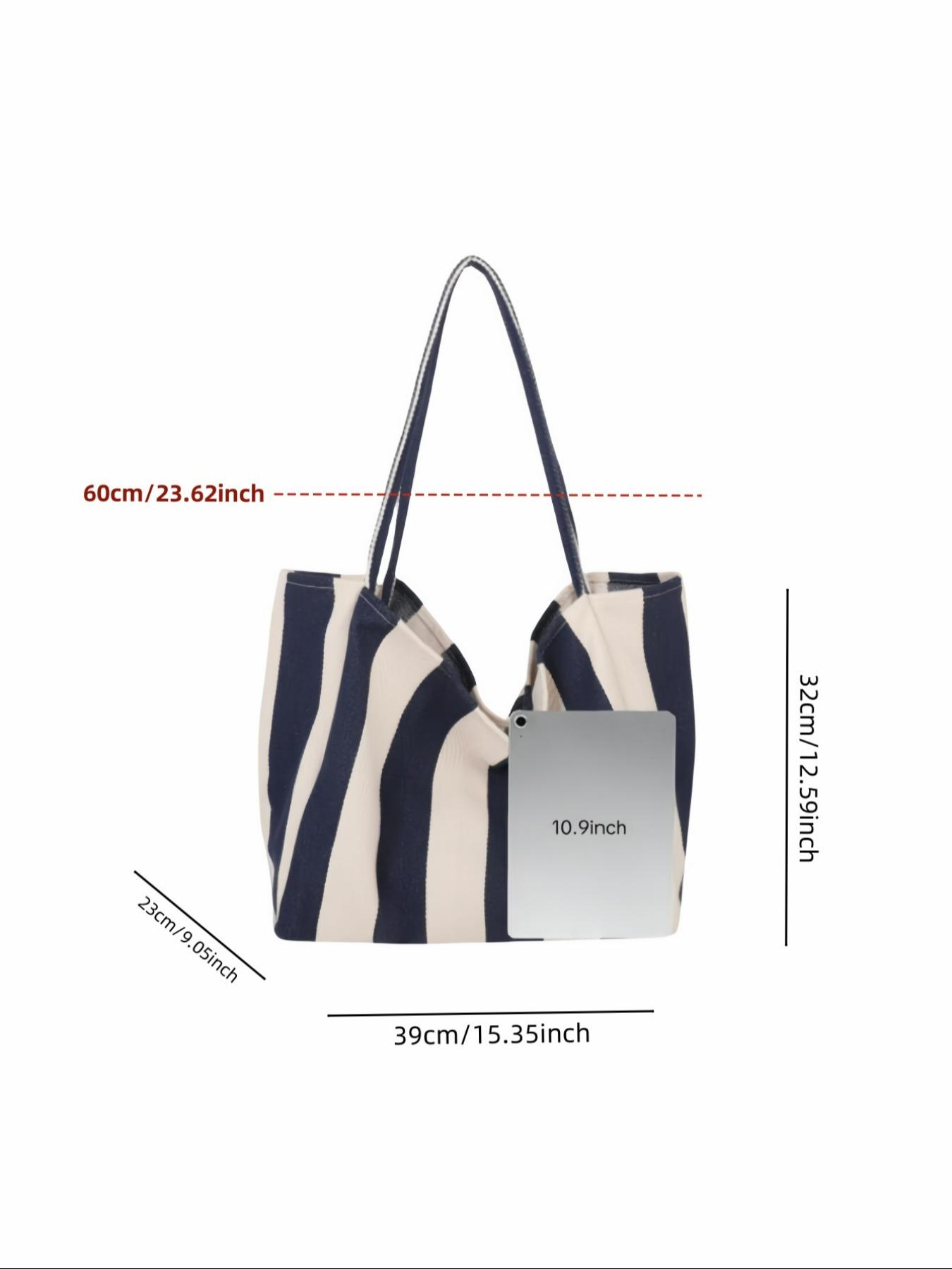 26 Spring Summer Women's Plain Striped Pattern Slouchy Tote Bag, Fashionable Large Capacity Shoulder Bag for Work & Daily Used, Trendy All-match Bag for Commuters and Students