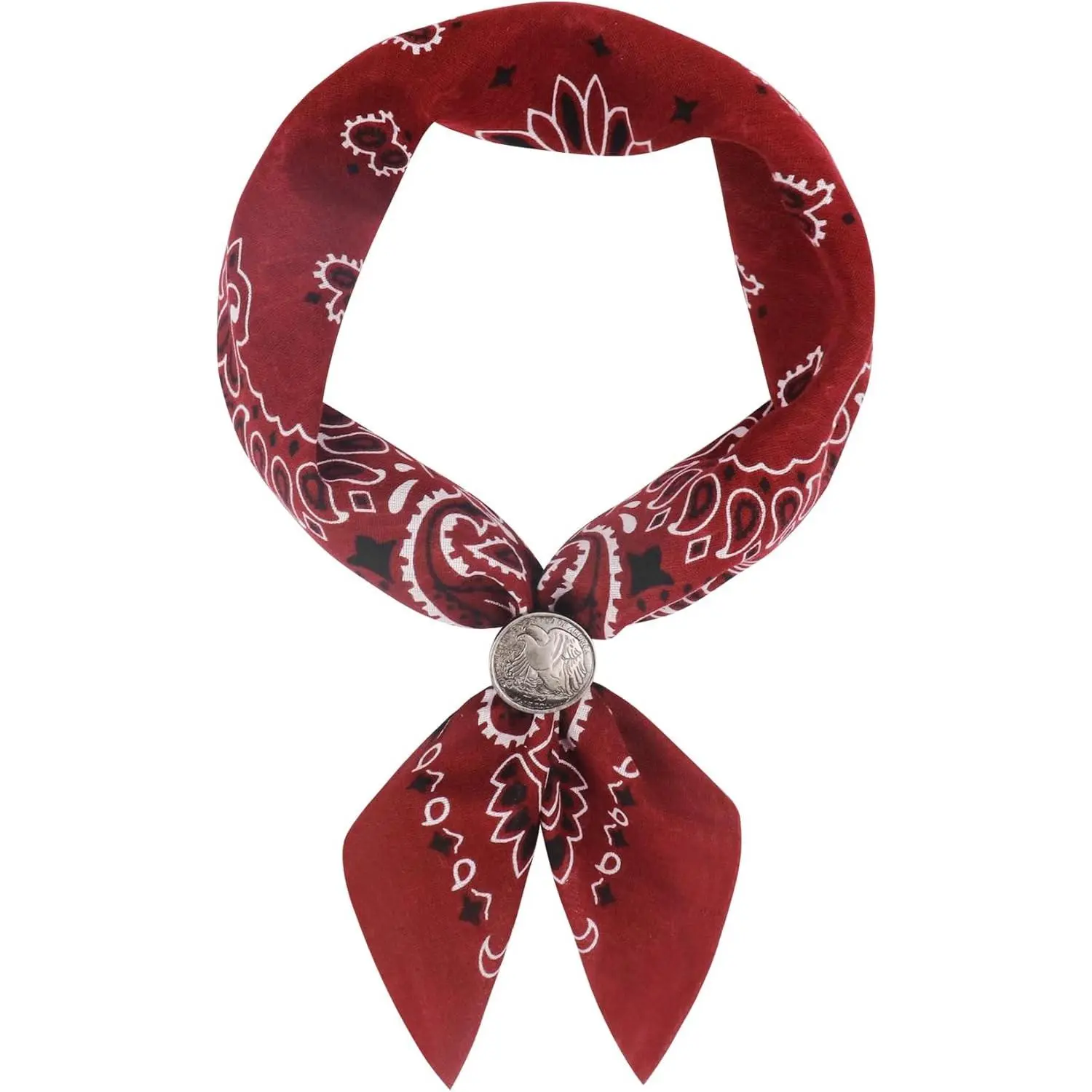 Western Bandana Scarf With Vintage Coin Buckle, Paisley Pattern Neck Scarf for Men Pocket Square Cowboy Scarves