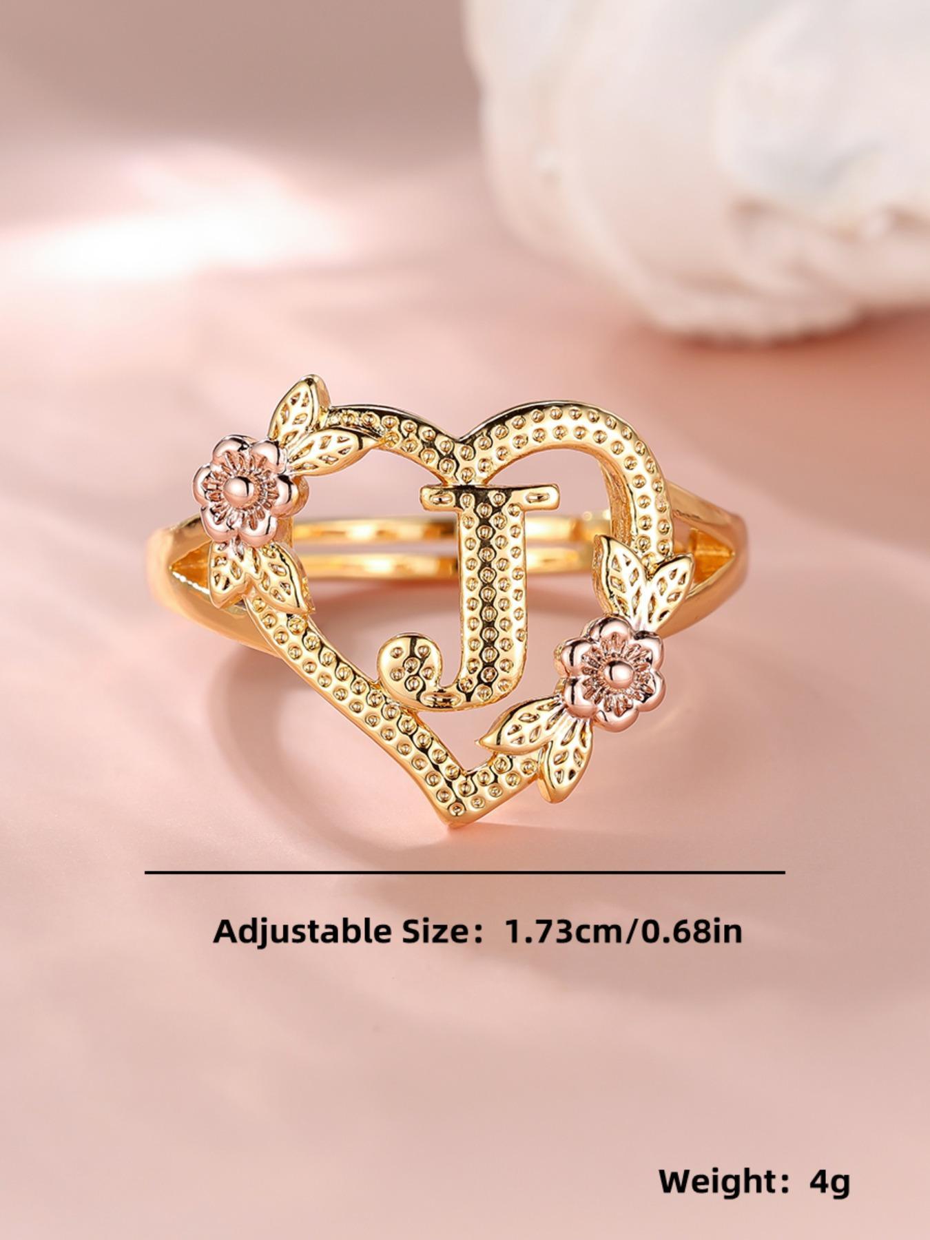 2024 Fashion Flower & Heart Design Ring for Girlfriend, Alphabet Design Ring for Women, Unique Rings Jewelry for Girlfriend for Back To School Fall, Valentine's Day, Statement Ring, Jewelry Gifts, Personalized Jewelry, Adjustable Initial Rings