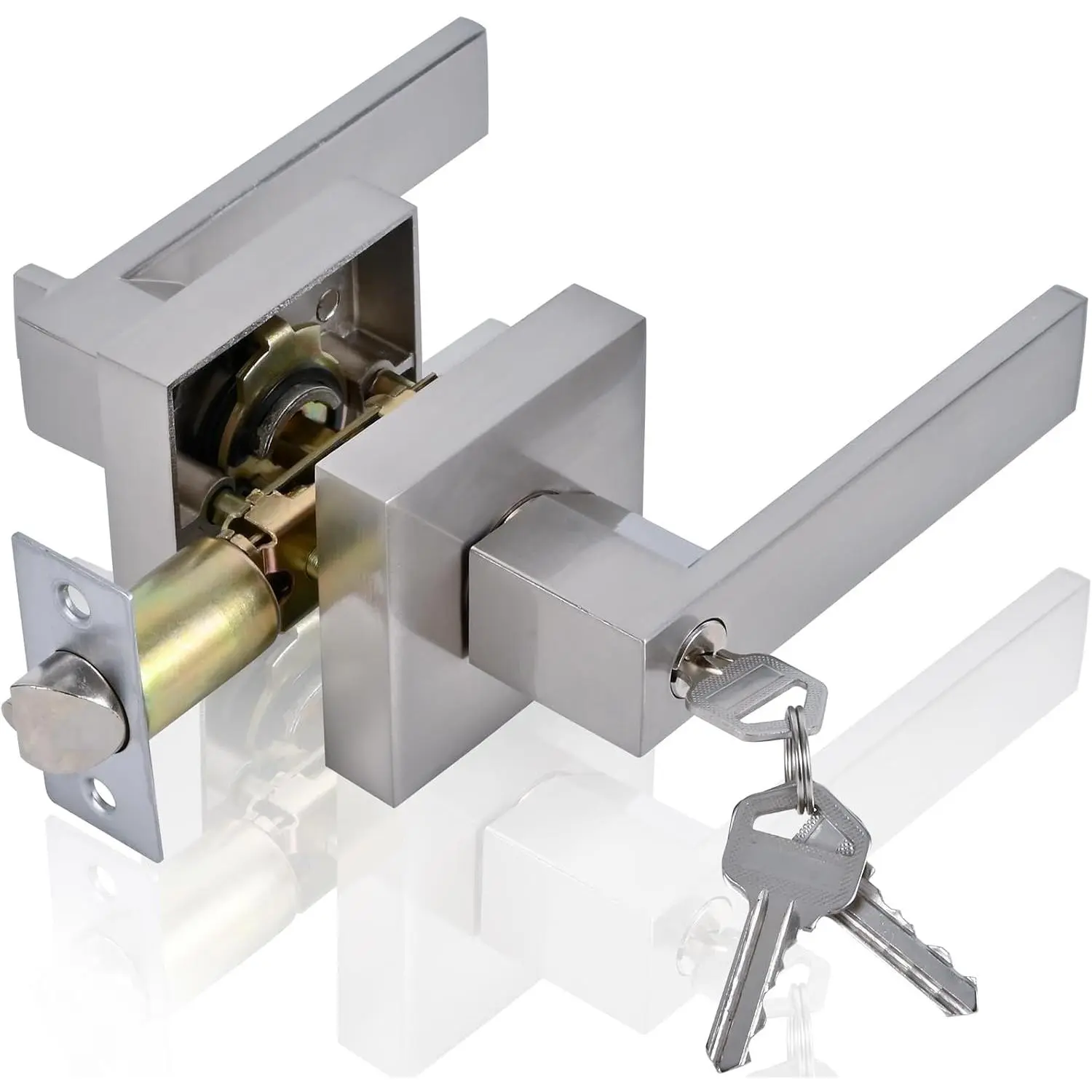 High- Stainless Steel Door Lever - With Lock and Key () | Door Handle for Bedroom, Bathroom and Rooms