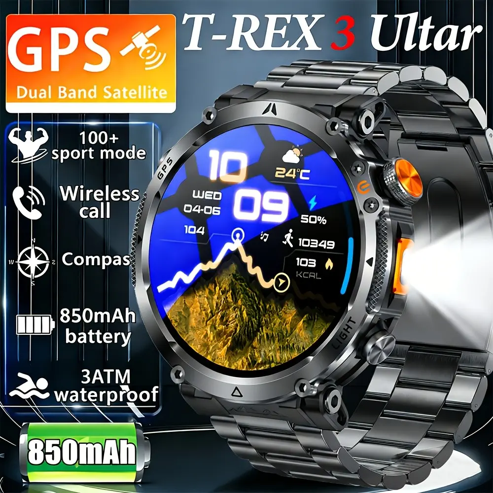 New GPS Smart Watch, Bluetooth-compatible Connectivity, 3 Atm Waterproof, Digital Display, Step Counter, Calendar, Weather, Emergency Call Function