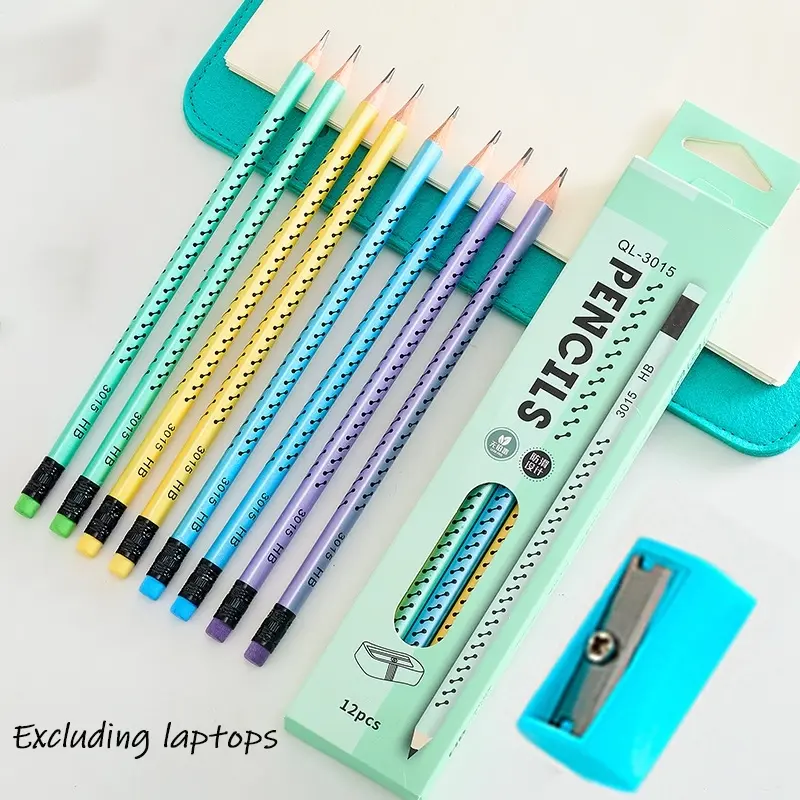 12pcs Ergonomic Groove Hb Pencils, Student School Writing Drawing Pencils Set, New Condition, No Battery Required, Ideal for Students