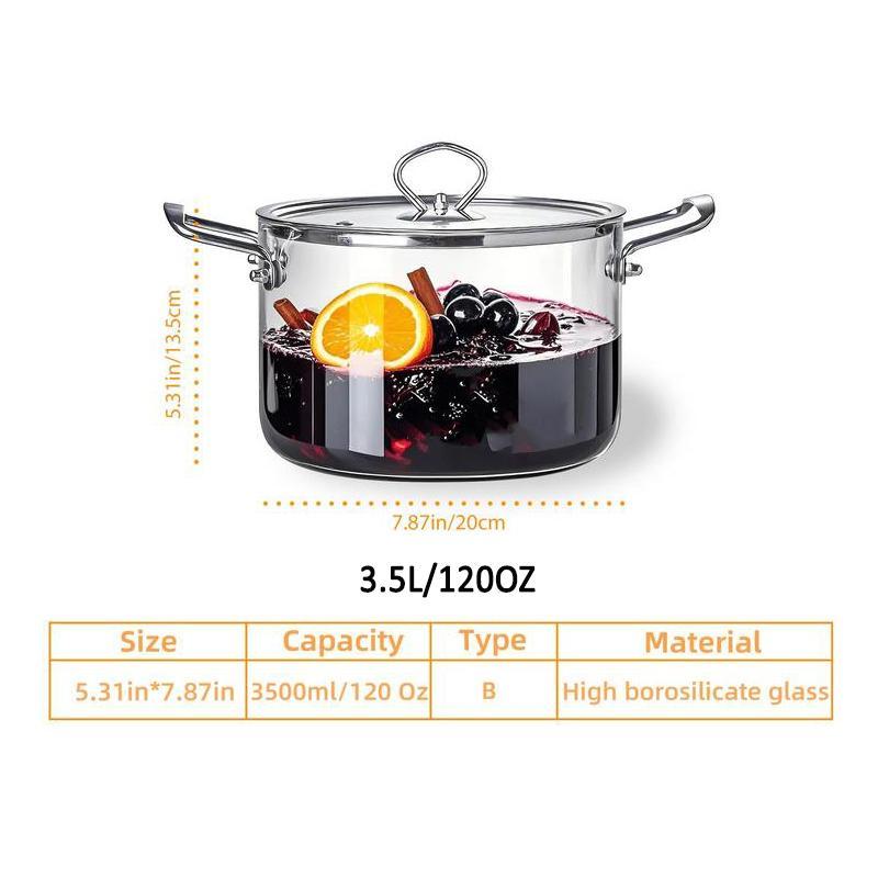 Large Capacity Glass Pot with Lid,1 Count Stainless Steel Handle Cookware,Clear Glass Pasta Pot, Cooking Pot for Home Kitchen, Stew Pot