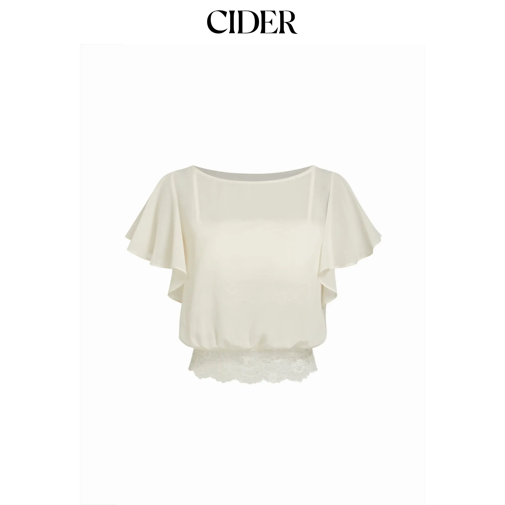 Cider Boat Neck Bell Sleeve Lace Panel Oversized Blouse