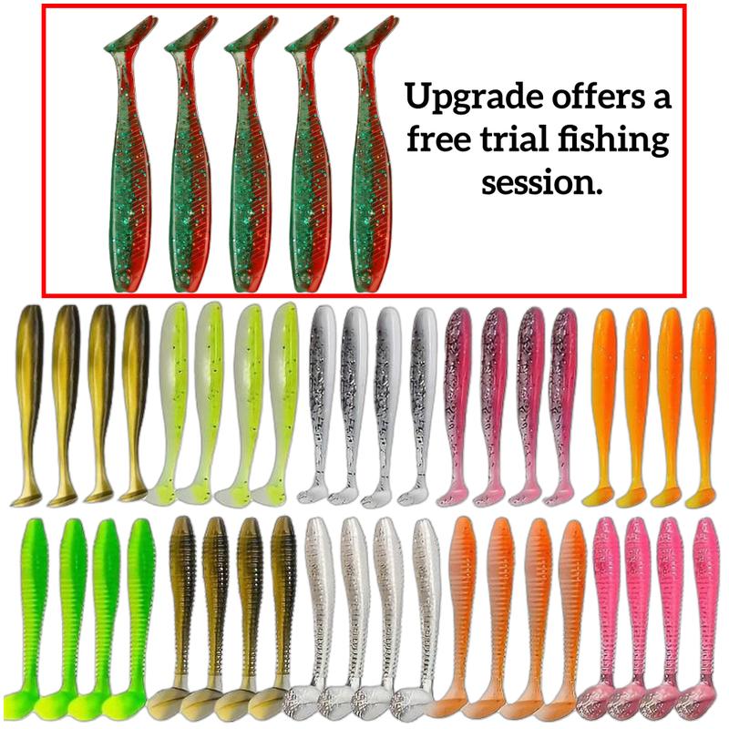 Soft Fishing Lures,40pcs Fishing Soft Plastic Lures and 5-Piece Duck Feet New Style.Paddle Tail Swimbaits Soft Plastic Lures Kit for Bass Trout Walleye Crappie
