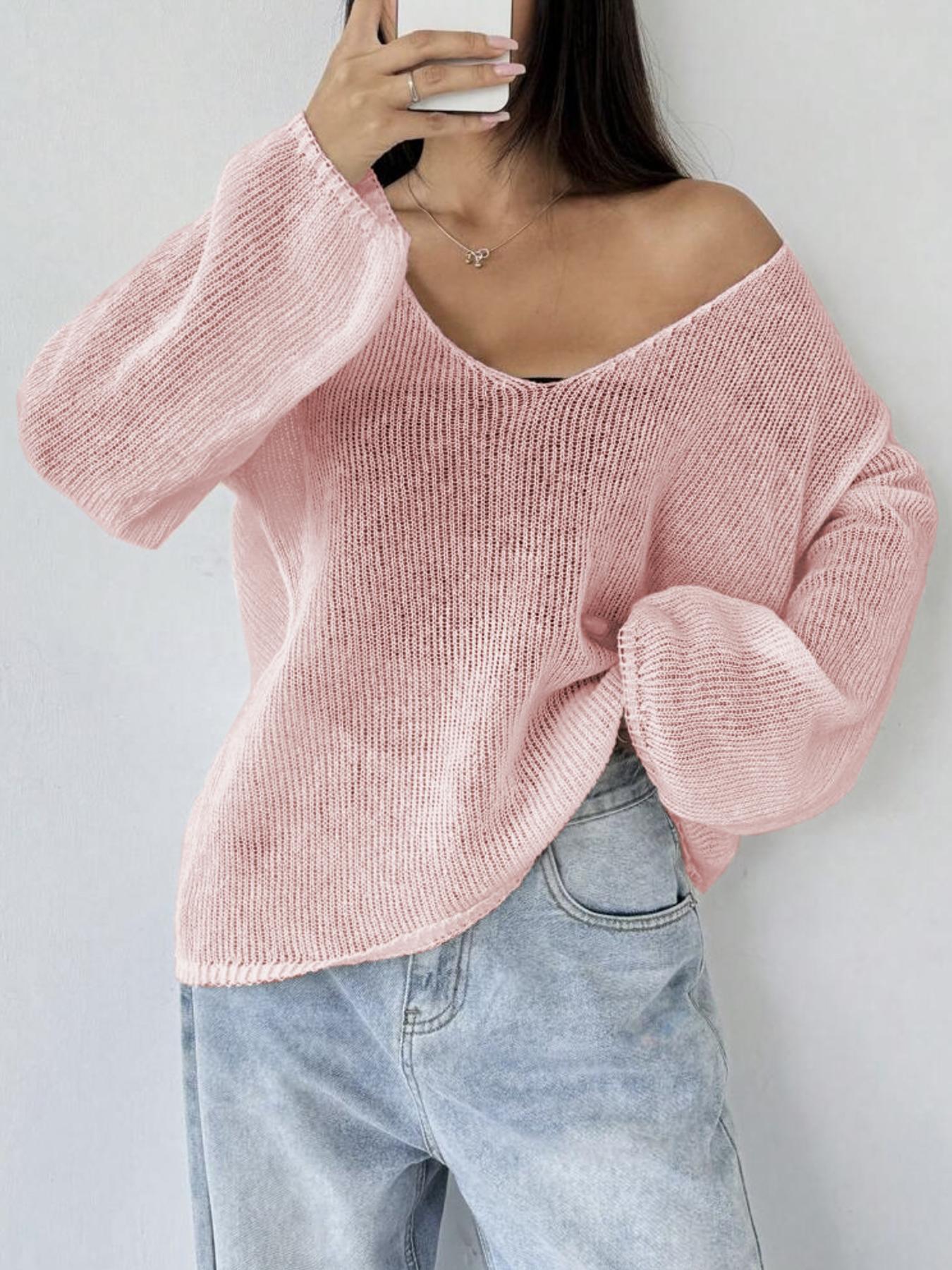 Women's Plain Sheer Sweater Pullover, Casual Basic Long Sleeve Jumper for Daily Wear, Ladies Knitwear for All Seasons