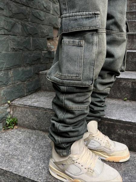 Men's Pioneer Trend Heavyweight Washed Vintage Street Casual Workwear Jeans Extra-Long Straight Loose Fit | Multi-Pocket Design for All Seasons | Button Closure Ideal for Men's Daily Wear