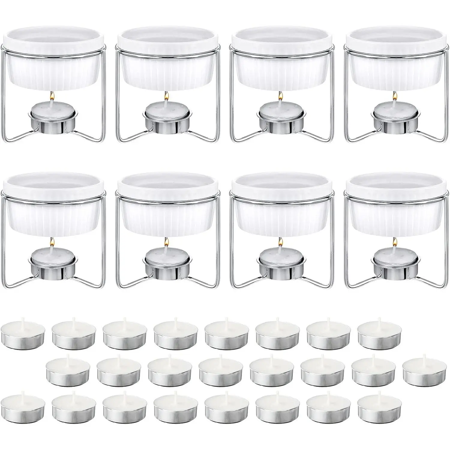Treela 40-Piece Ceramic Butter Warmers Set with Metal Kitchen Tray, Butter Melter, 32 Tealight Candles, Microwave Oven Safe for Chocolate Cheese Fondue