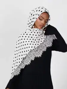 Modal Print Boho Lace Headscarf, 10 Colors Available, Elegant Loose-Fit, All Seasons, Daily Commute Accessory, Eid Gift Idea