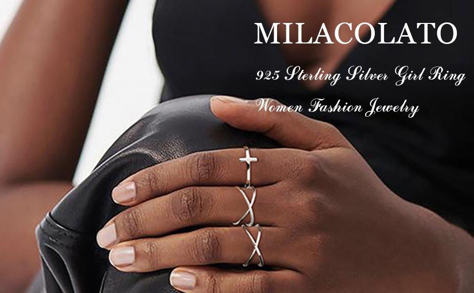 MILACOLATO 925 Sterling Silver Ring for Women Open Circle Karma Rings Polished Fashion Simple Plain Stackable Rings Size5-9