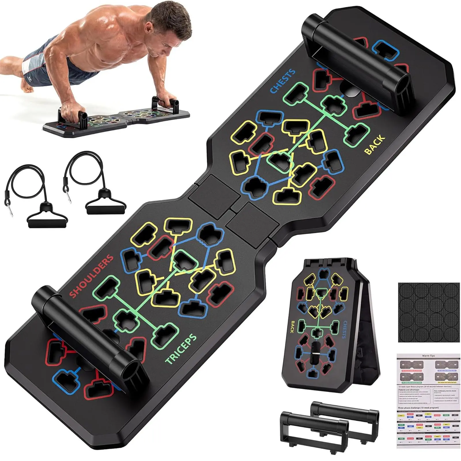 Home Gym Set, 5-in-1 Colorful Push-up Board with Resistance Bands for Men & Women, Chest & Abdominal Strength Training, Portable, Compact, Chest And Abdominal Strength Training, Guide For Effective Training