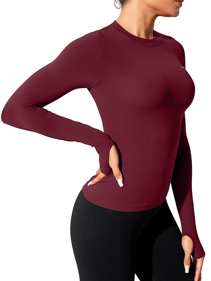 Women's Letter Print Thumb Hole Design Sports Tee, Quick Drying Breathable Long Sleeve T-shirt for Gym Workout Running, Ladies Sportswear for Fall & Winter, Casual Workout Tops