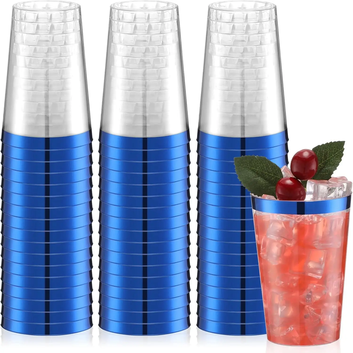 Blue 50 count 12 oz Plastic Cups Disposable Drinking Glasses | with Blue Rim, Clear Tumblers, Graduation Wedding Birthday Party Supplies, Drinking Cups for  Coffee Beverages
