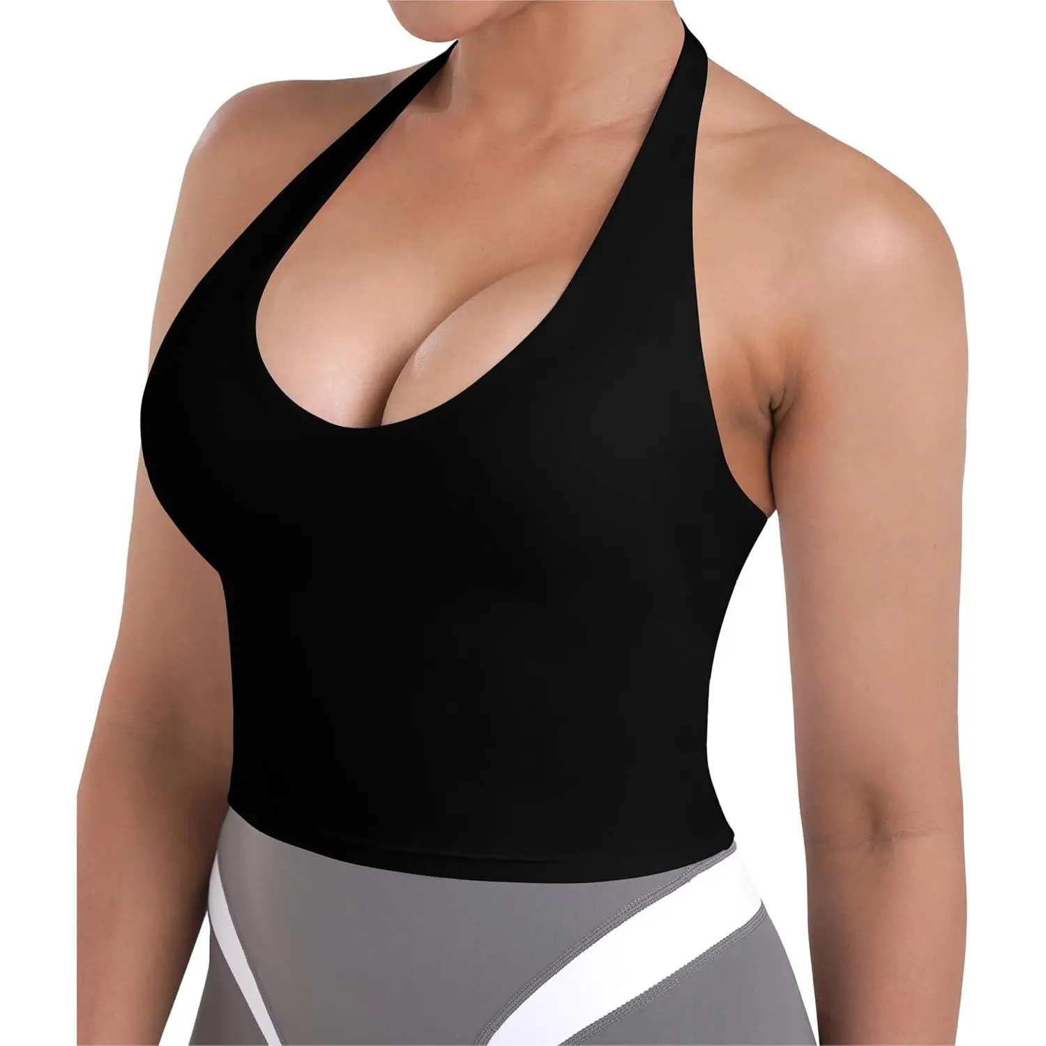 Sunzel Womens Halter Tank Top, Built-in Bra Removable Pads Backless| Fitted sleeveless going out top, 80% polyamide 20% Lycra elastane, sculpting open back, yoga pilates gym travel errands