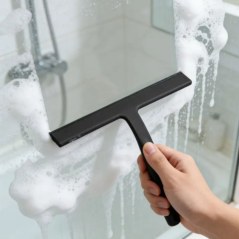 2-Piece Set, Shower Silicone Scrubber + Hook, Window Rain Wiper, Glass Door Shower Scraper, Bathroom Shower Tool, Window Cleaner