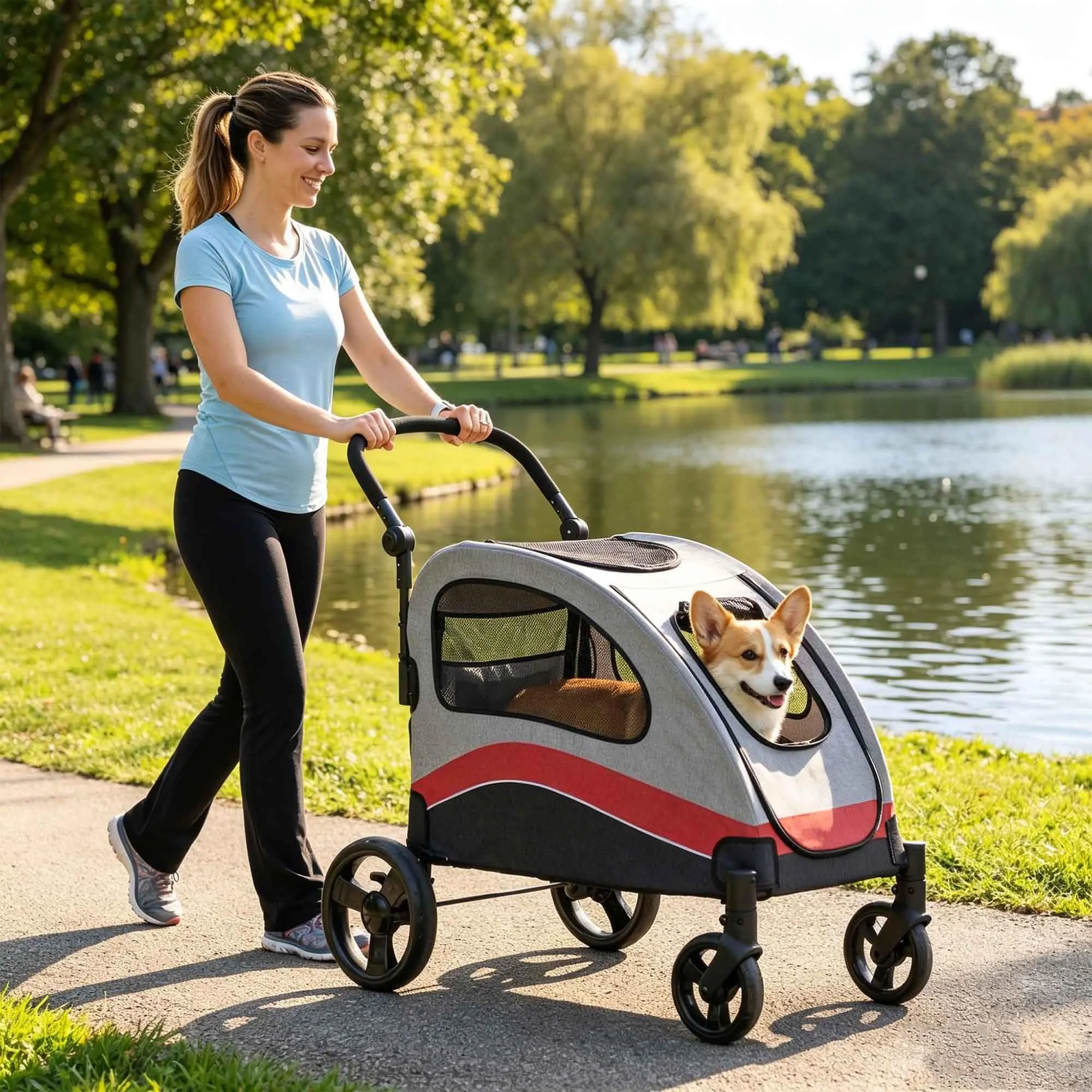 Garvee Large Dog Stroller Supporting Up to 88lbs with Shock Absorbing Wheels, Heavy Duty Foldable Design, Removable Washable Pad, and Convenient Storage Bag for Travel