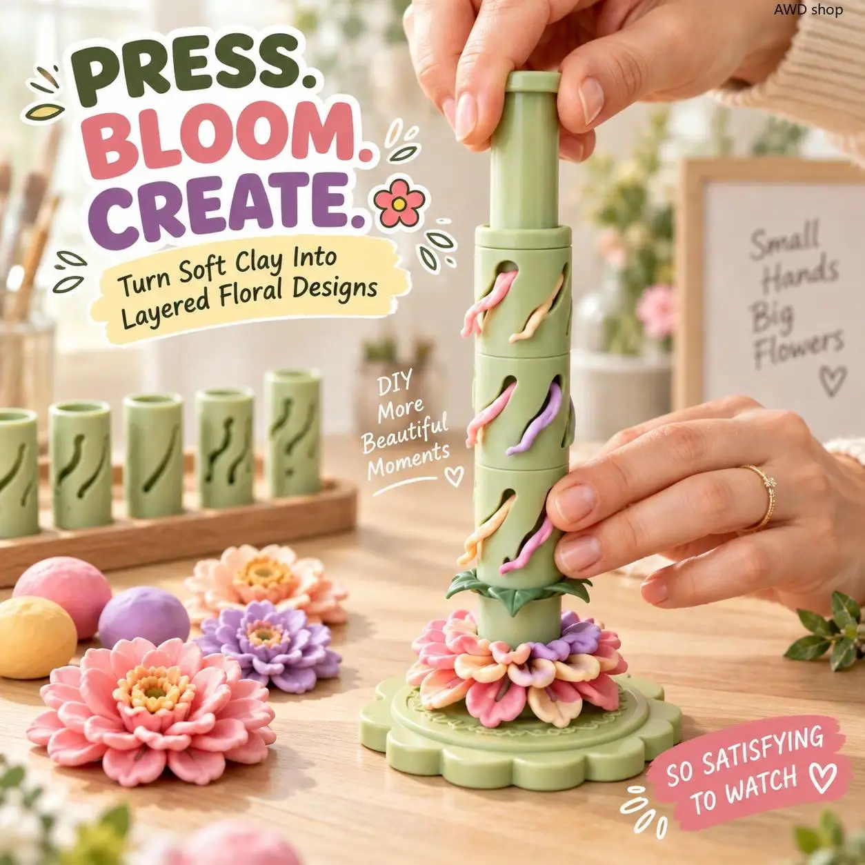 Modular Clay Bloom Maker - DIY Kit Set, Floral Crafts Handheld Tool, Polymer Clay Flower Shaping Mold, Easy Petal Forming, Creative Art Supplies for Handcraft Lovers, Ideal for Home Projects