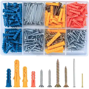 360 count Wall Plugs and Screws Set, Drywall Anchors Screws and Nails  Kit, Flat  Self Tapping Screws, Plastic Expansion Plugs,  Screws Nails for  DIY Repair Mounting