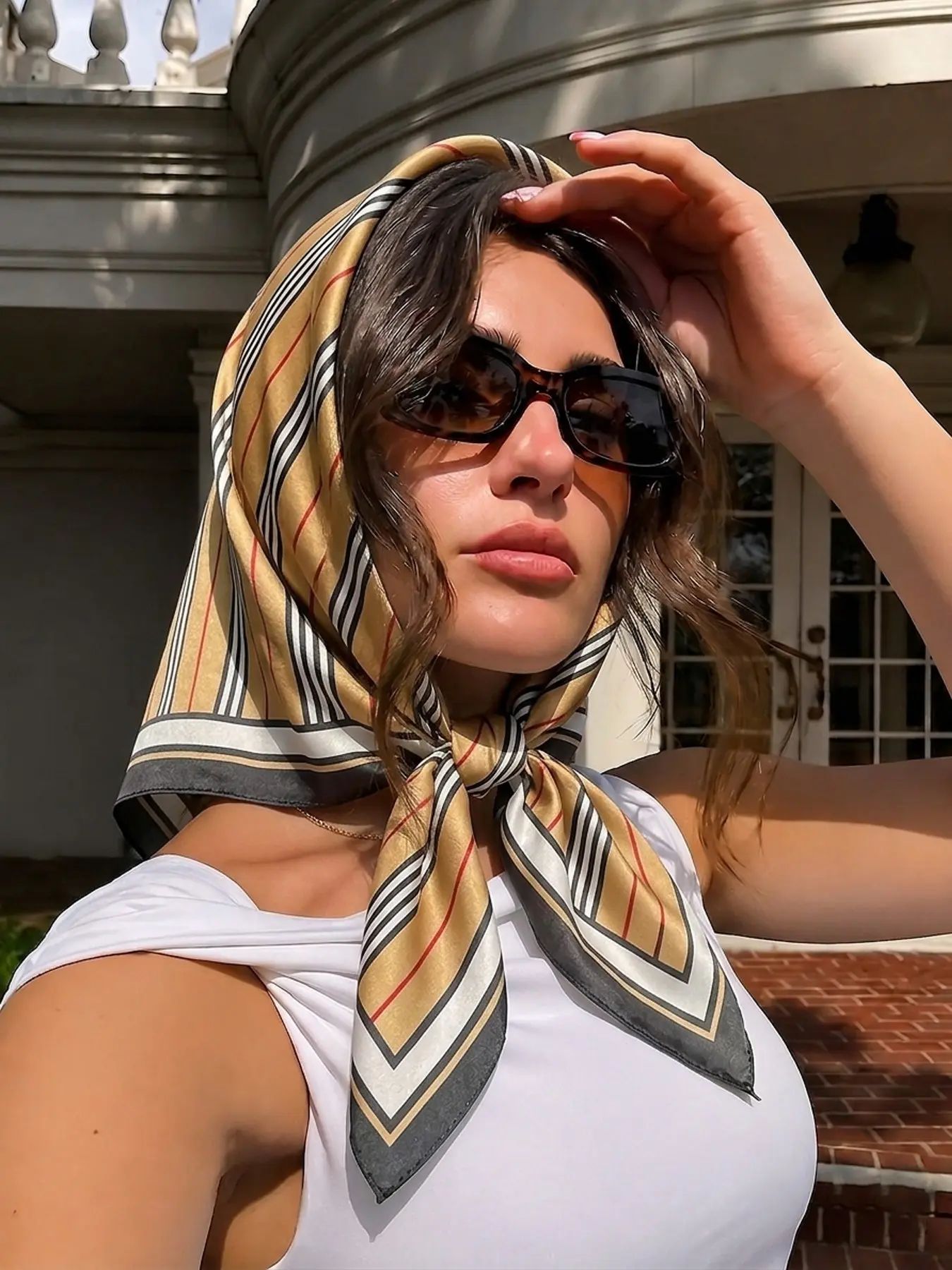 1pc Women's Striped Print Satin Square Scarf, 27.6 Inch Multi-Use Head Scarf Hair Wrap Neck Scarf, Fashion Accessory for Holiday Travel & Daily Wear, Versatile Headscarf