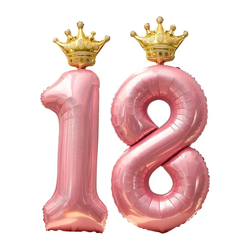 18 Number Balloons with Crown Aluminum Foil Ball, Girls' 18th Birthday Party Decor, Adult Ceremony Photo Background Setup