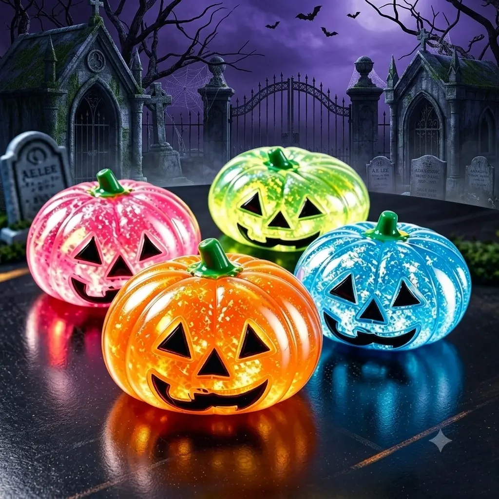 4-Pack Halloween Pumpkin Squishy Toy, Slow Rise Glitter Dumpling Squishies Spooky Ghost Decorations, Hallowee Cute Pumpkins Squeeze Fidget Toys for Anxiety Relief