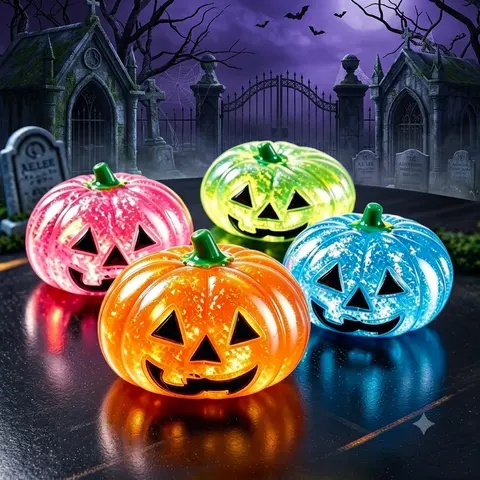 4-Pack Halloween Glitter Pumpkin Squishy Toy, Slow Rise Stress Balls, Squishies Slow Rising, Cute Pumpkins Squeeze Fidget Toys for Anxiety Relief