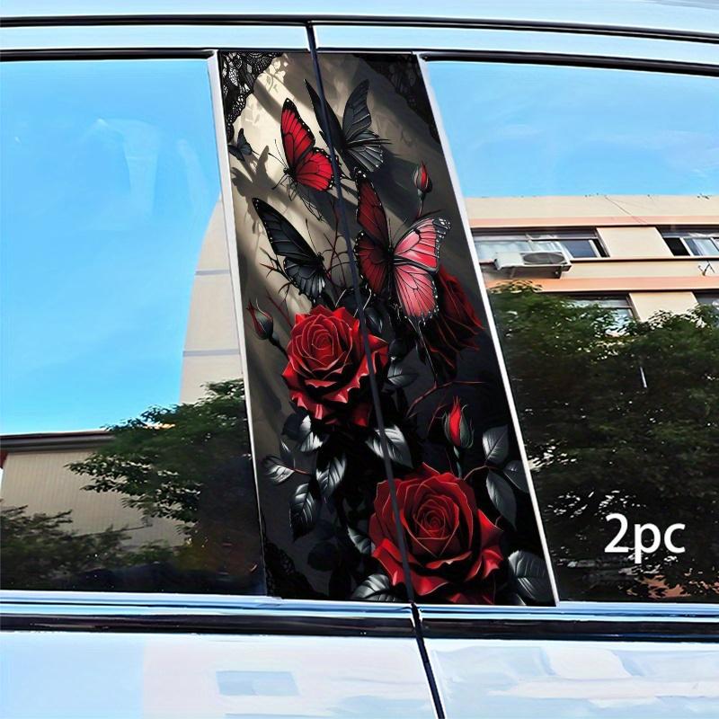 2 Pcs Red 2D Flat Car Decoration Stickers Rectangular Semi-Matte for Metal Plastic Ceramic Wood Surfaces Pink Matte Edge Transparent Auto Modification Decals