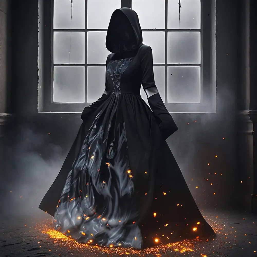 Halloween Hooded Witch Dress Skull Wizard Outfit Cosplay Costume For Stage Party Show