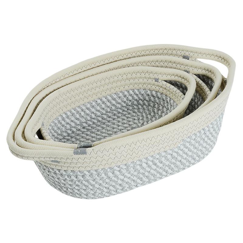 Cotton Rope Woven Storage Basket, Oval Organizer with Handle for Snacks & Toys, Portable Household Storage Bin for Living Room & Bedroom, Multifunctional Braided Storage Basket