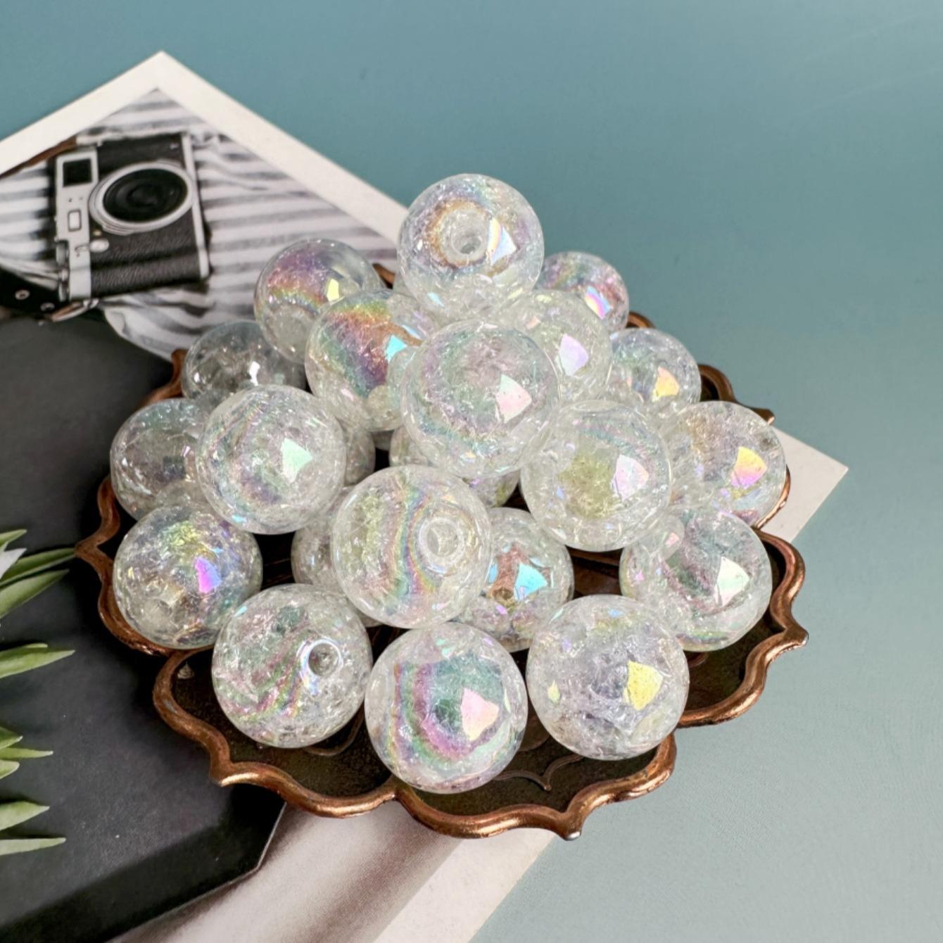 16mm Glitter Bubble Bead (20pcs/set), Shiny Round Beads for DIY Necklace Bracelet Phone Bag Pendant, Jewelry Making Supplies, Beading & Jewellery Making Material, DIY Beading Accessories, Christmas Gift