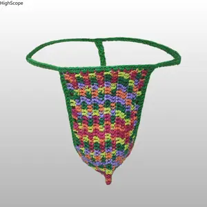 Men's Handmade Acrylic Crochet G-String Underwear, Menswear for Swimming, Sunbathing