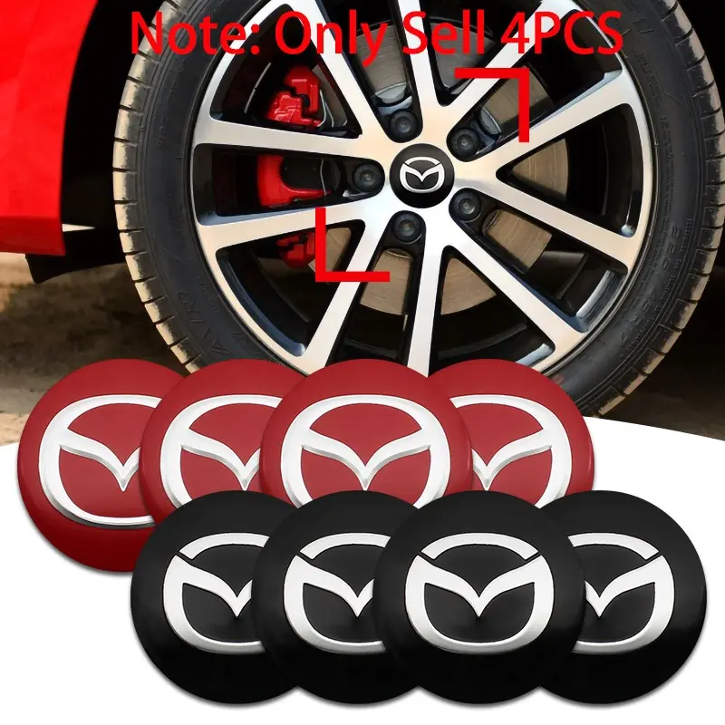 4Pcs 56mm Aluminum Mazda Logo Car Wheel Center Hub Caps Sticker Emblem Badge Decoration Decals For Vehicles For Mazda 2 3 5 6 Axela Atenza MS Speed CX-3 CX-4 CX-5 CX-7 CX-8 CX-9 CX30 Demio MX-5 Auto Styling Accessories Car Stickers