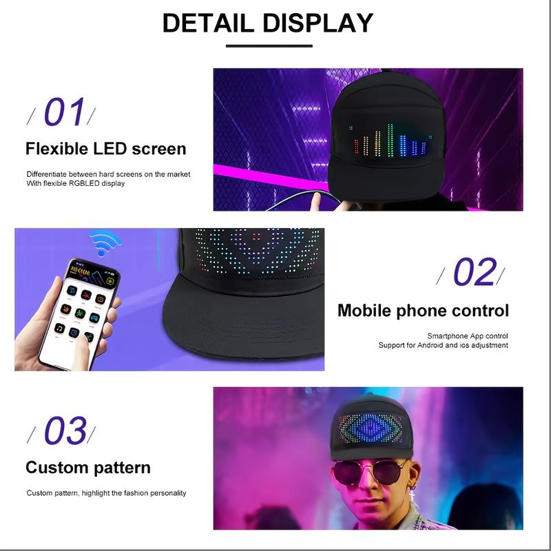 LED Cap with Wireless Control for Messages And Images - Stylish Glowing Baseball Hat Accessories