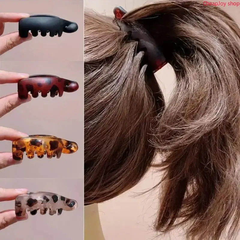 2026 4Pcs Mini Leopard Print Banana Hair Clips, Non-slip Shark Clips for Ponytail, Vintage Tortoiseshell Hair Accessories for Women, Ideal for Updo & Daily Wear