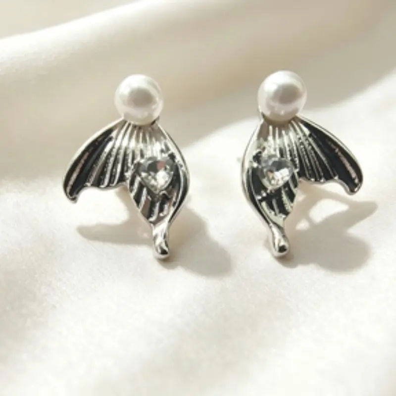 Elegant Mermaid Pearl Rhinestone Ear Clips, Luxurious Girl Style Ear Jewelry, Perfect Gift for Freeclip Enco Clip Open Earphones
