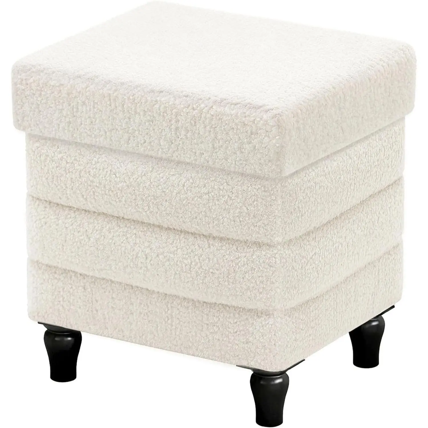 Folding Storage Ottoman Cube Sherpa Footstool with Wood Legs, Footrest for Living Room and Bedroom, White 15"x12.6"x15.4"