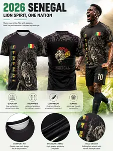 2026 Senegal Football Jersey, Tribal Bread Tree Sleeves, Lightweight Breathable Fabric, Slim Fit, Quick Dry, All Seasons