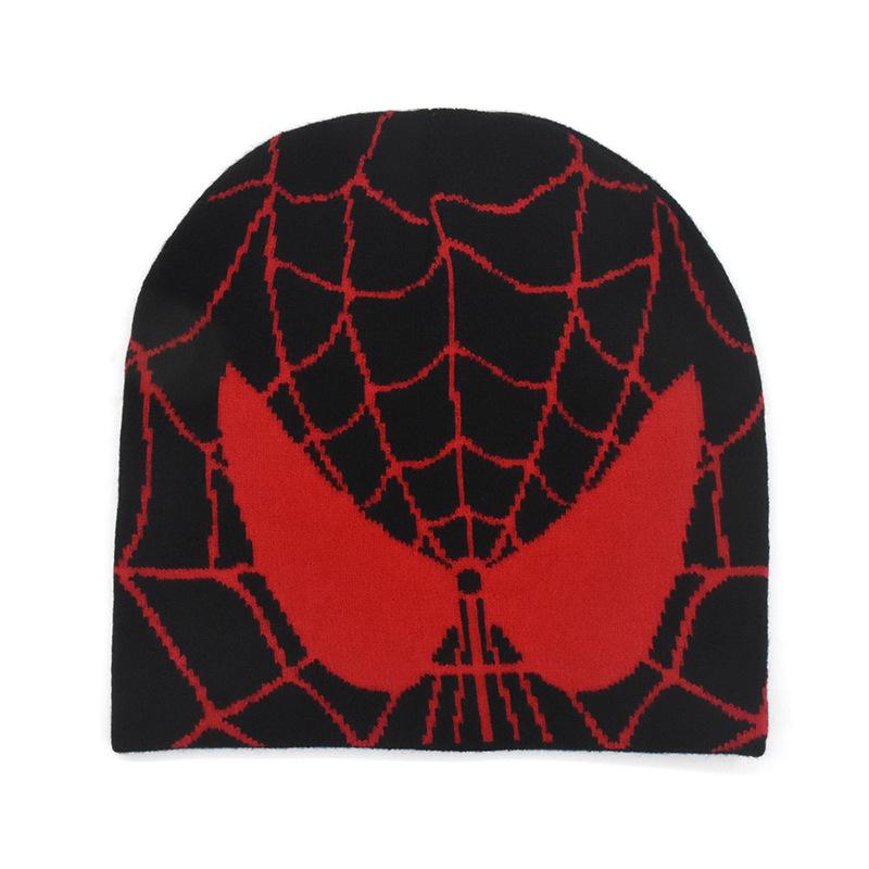 Dark Punk Streetwear Knit Beanie for Men Women, Spider Web Jacquard Design, Y2K Unisex Fall Winter Outdoor Cycling Hat, Warm Thermal Skull Cap for Urban Hip Hop Style