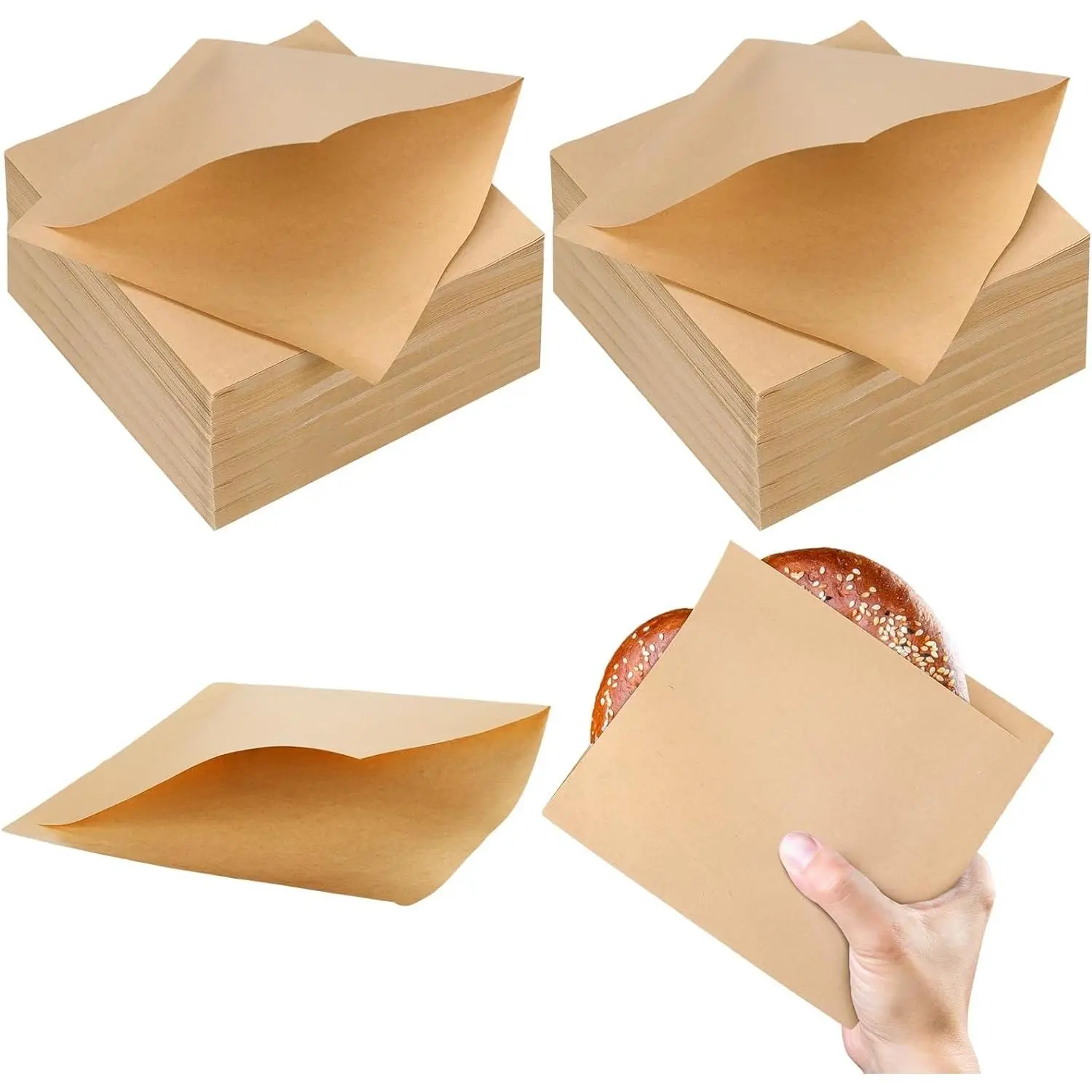 Colarr 1000 Pcs Soft Pretzel Bags 6.69 x 7.09 Inch Pretzels Individual Bags Grease Resistant Double Open Paper Sandwich Wrapper Holder for Concession Stands Food Snack Cookie, Brown